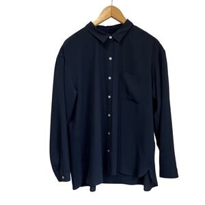 J. Jill Navy Button Down Blouse Soft Long Sleeve Work Office Top L